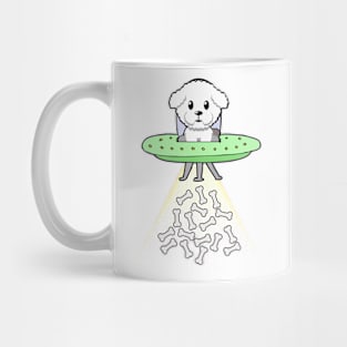 Funny furry dog is flying a ufo Mug